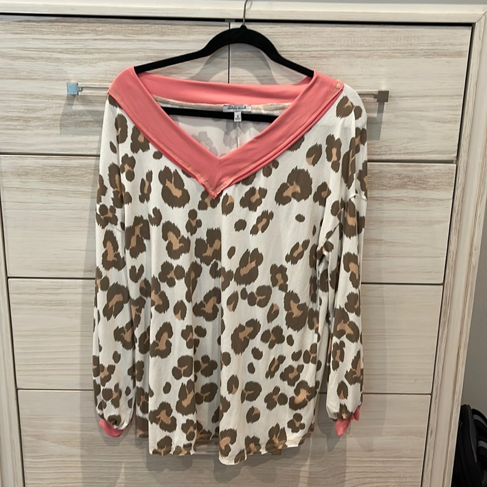 White Birch Pink, Brown, & Ivory Leopard Top